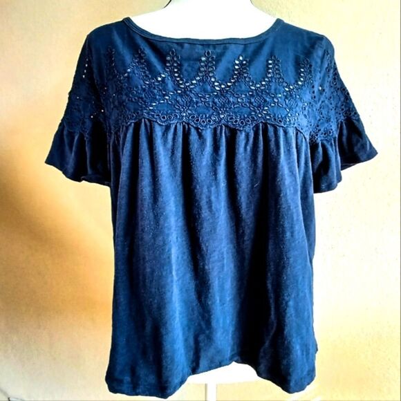 J Crew navy blue short sleeve blouse Size M - Picture 1 of 7